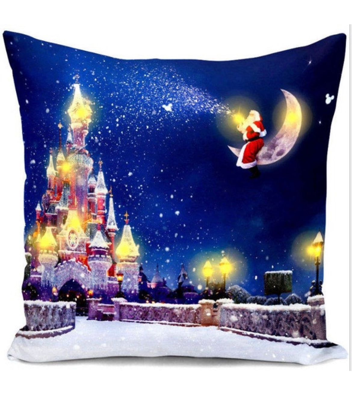 Magical Christmas Castle Cushion Cover – 18 x 18 – Santa on the Moon Winter Night Scene
