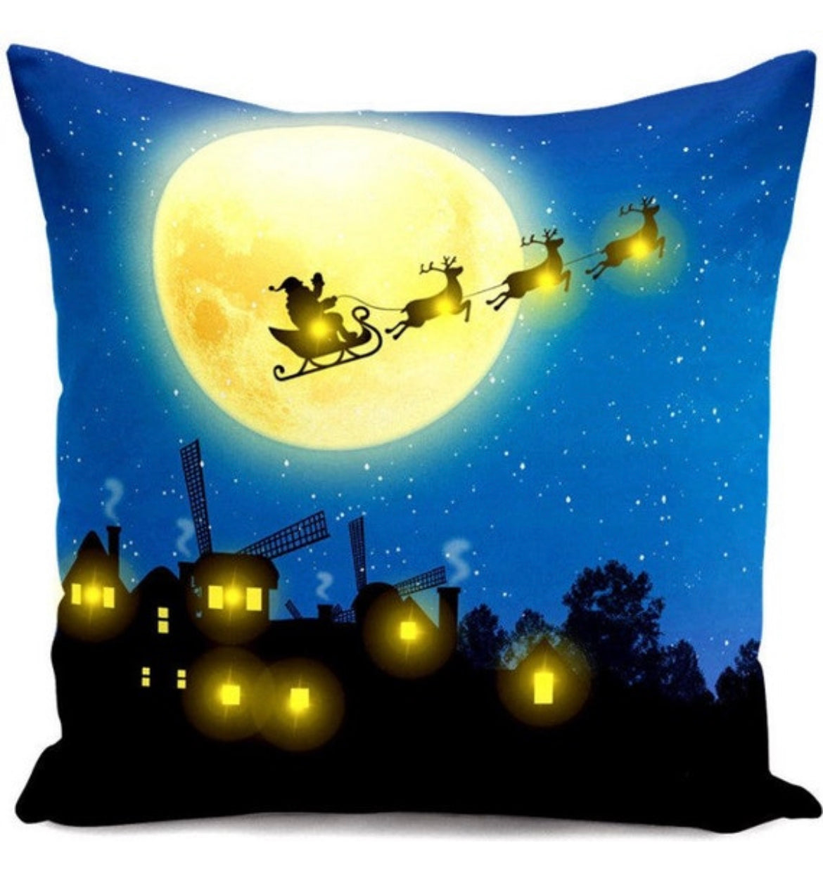 Santa’s Moonlit Sleigh Ride Cushion Cover – 18 x 18 inch – Festive Christmas Night Throw Pillow Cover
