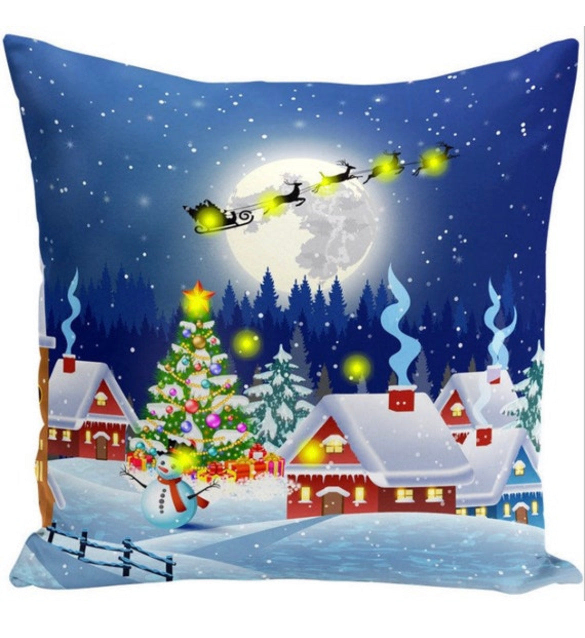 🏘️ Magical Winter Village: Santa’s Sleigh Ride Cushion Cover (18" x 18")