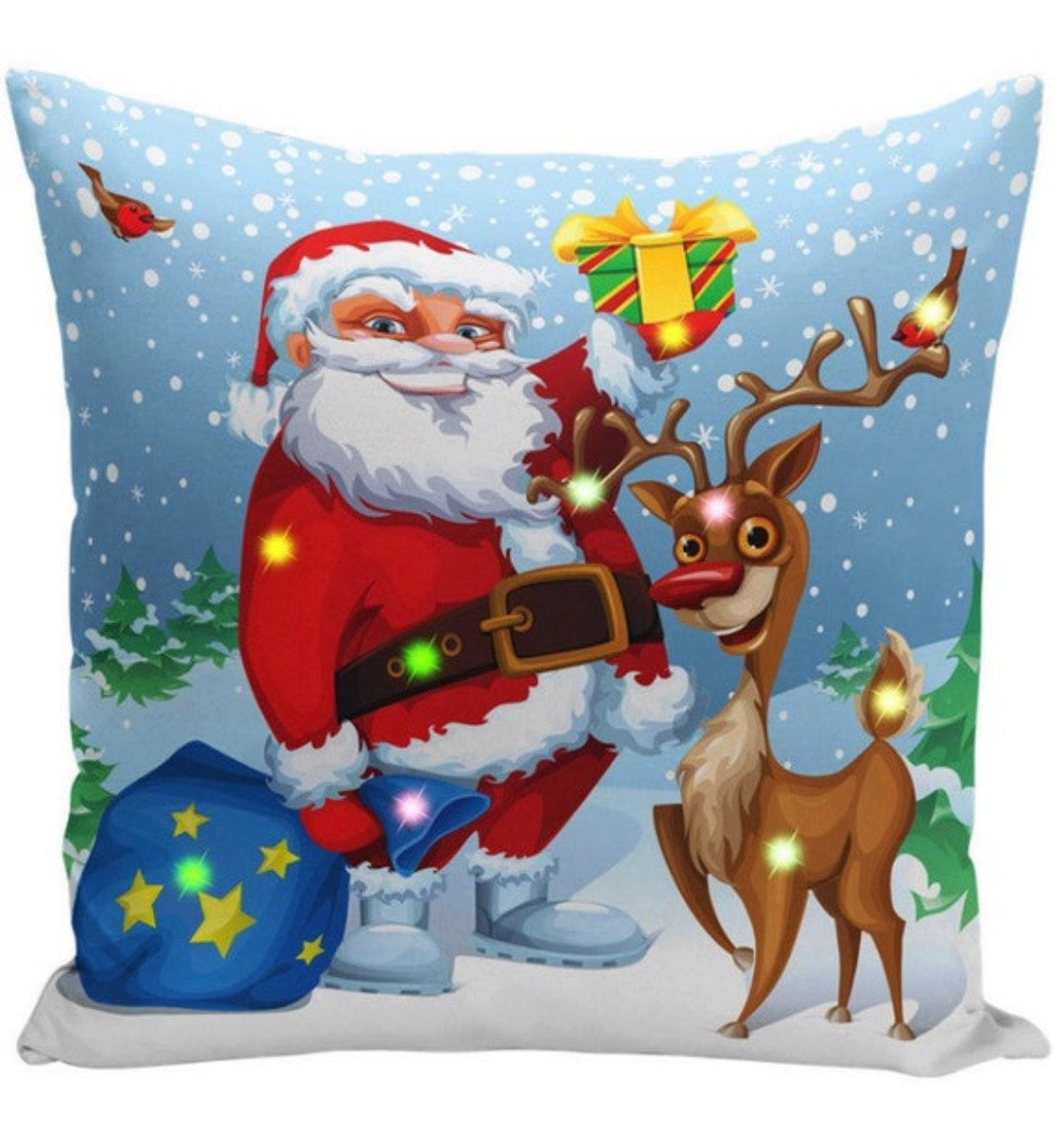 🎅 Santa & Reindeer's Snowy Surprise: Festive Cartoon Cushion Cover (18" x 18")