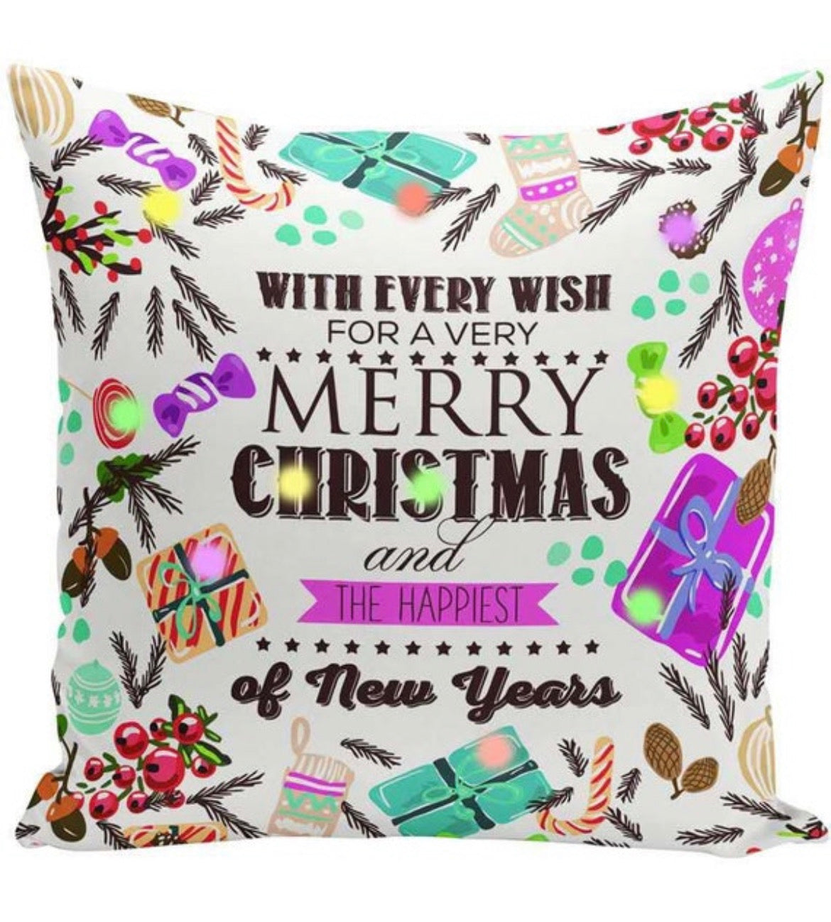 🍬 Cheerful Holiday Wishes: Festive Sketch Cushion Cover (18" x 18")
