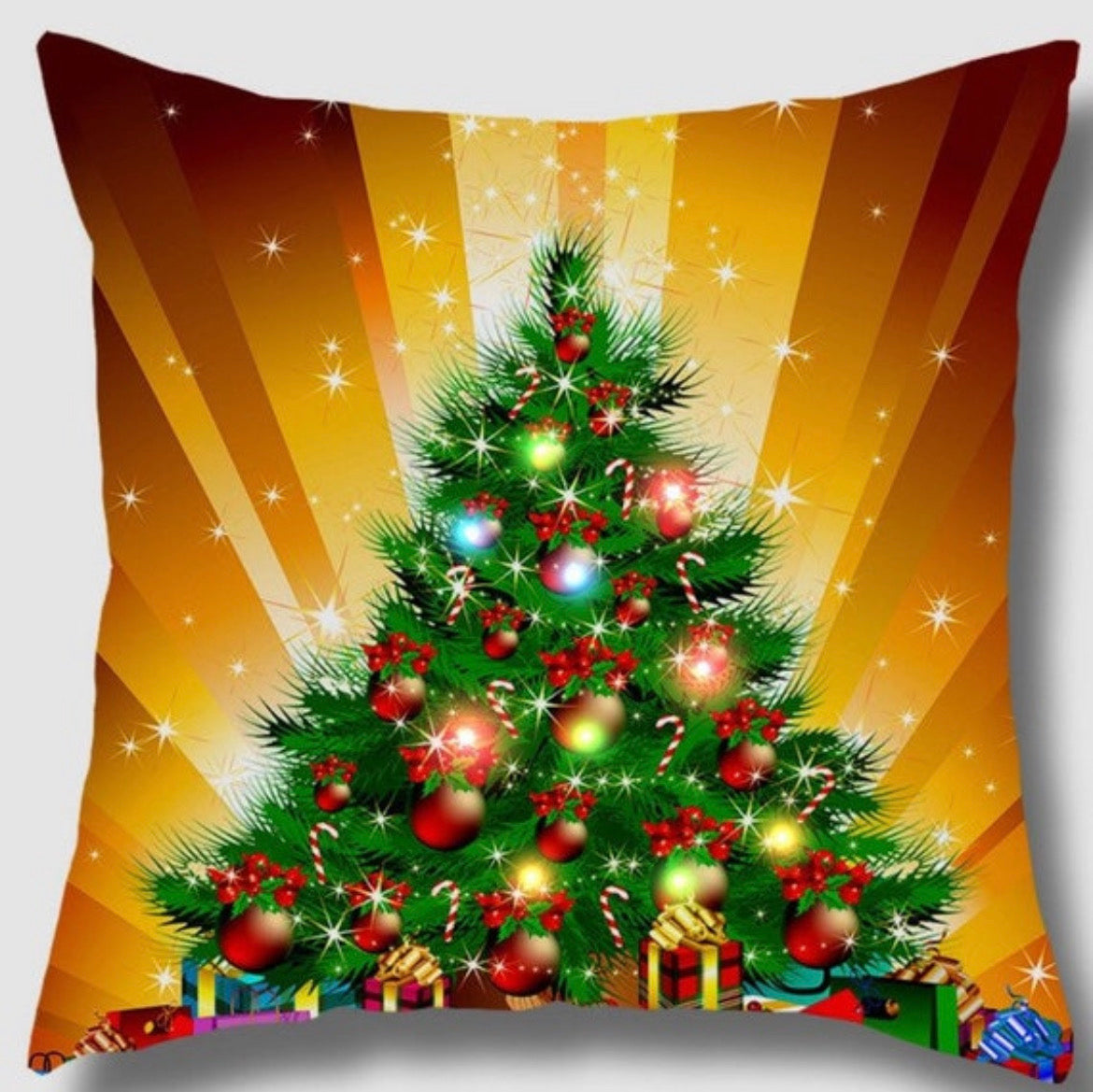 🎄 Golden Glory: Radiant Christmas Tree Cushion Cover (18" x 18")