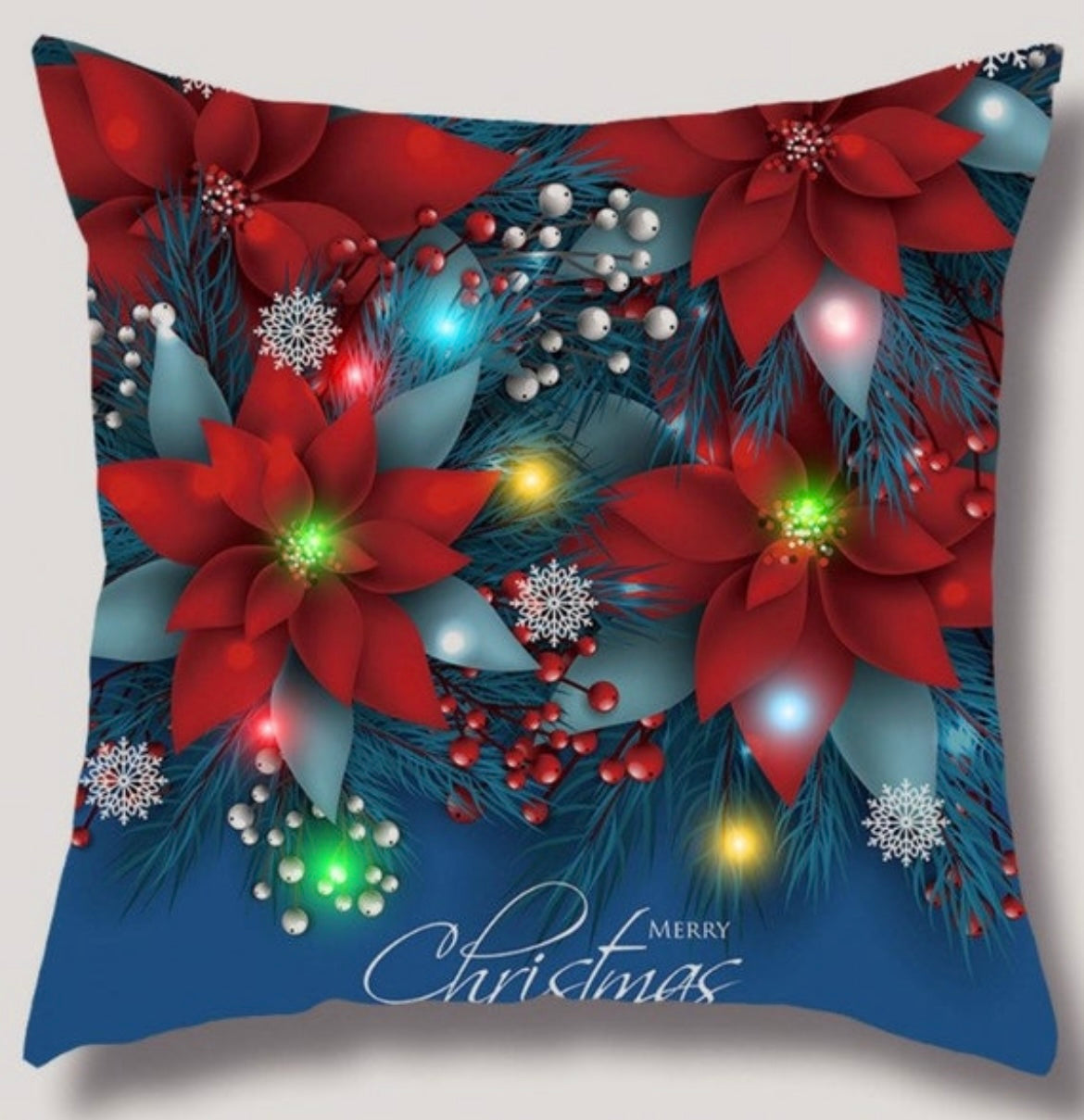 🎄 Radiant Poinsettia Glow: Merry Christmas Cushion Cover (18" x 18")