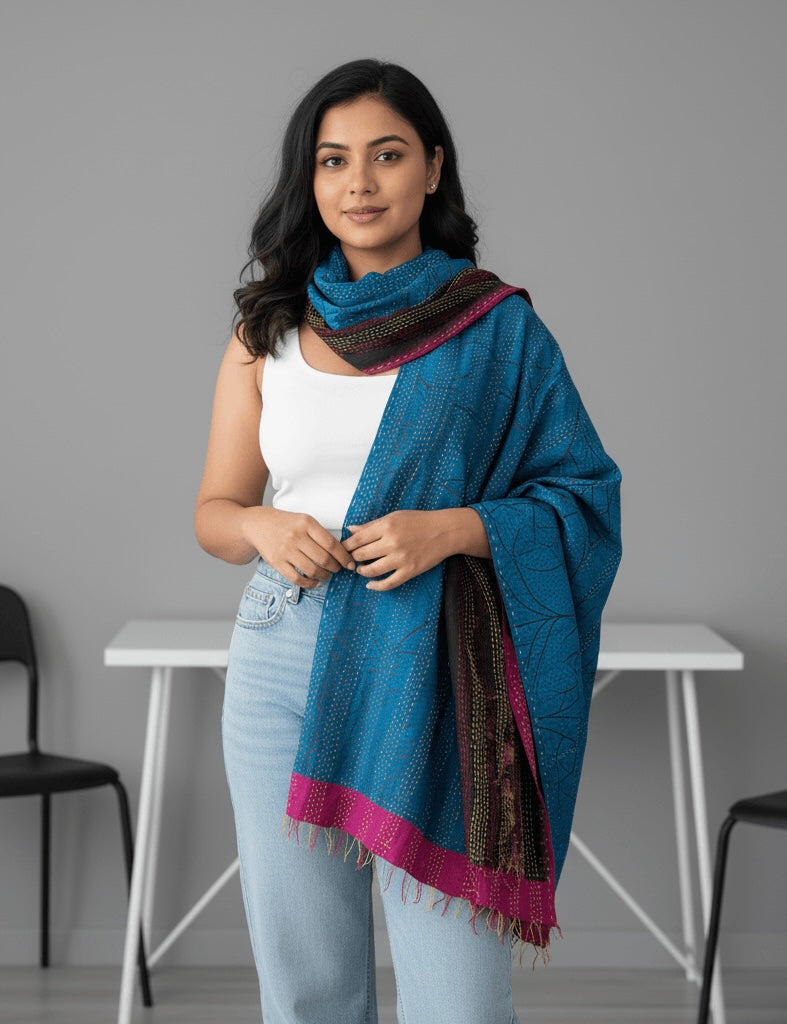 One-of-a-Kind Wide Kantha Scarf | Sustainable Artisan Fashion (The Statement Collection)