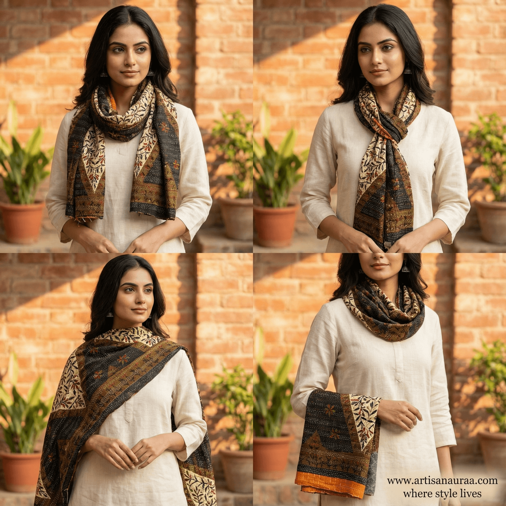 One-of-a-Kind White Kantha Scarf | Sustainable Artisan Fashion (Ivory & Pearl Edition)