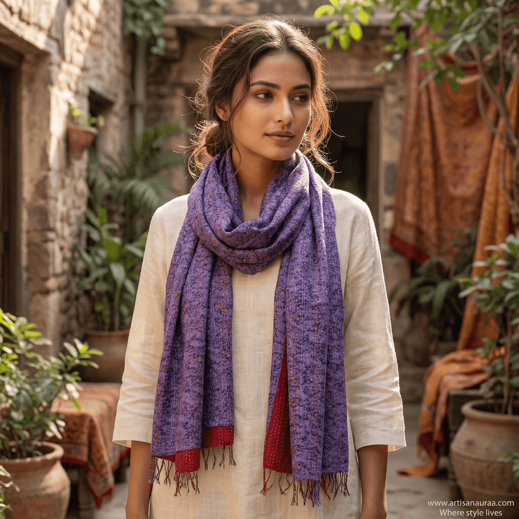 One-of-a-Kind Multicolour Kantha Scarf | Sustainable Artisan Fashion (Kaleidoscope Edition)