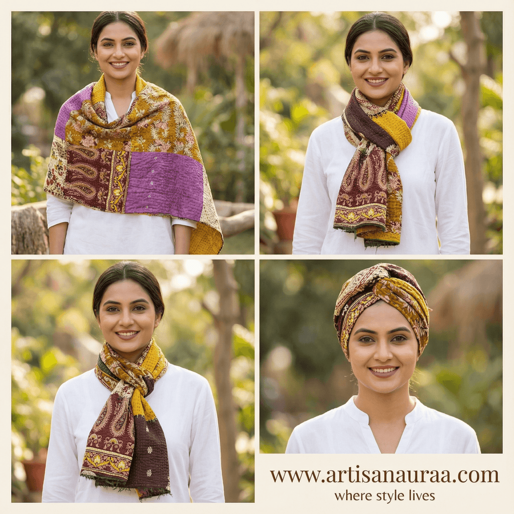 One-of-a-Kind Multicolour Kantha Scarf | Sustainable Artisan Fashion (Kaleidoscope Edition)
