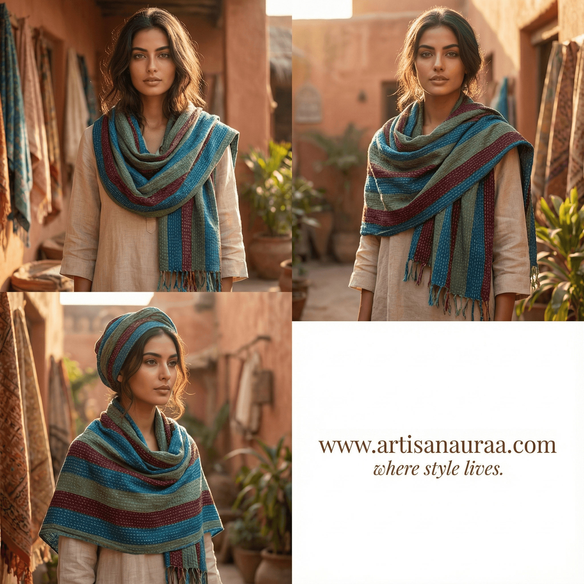 One-of-a-Kind Blue Kantha Scarf | Hand-Embroidered Sustainable Fashion | The Blue Collection