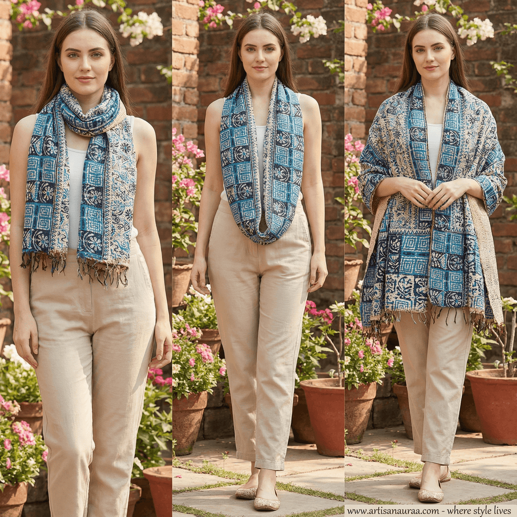 One-of-a-Kind White Kantha Scarf | Sustainable Artisan Fashion (Ivory & Pearl Edition)