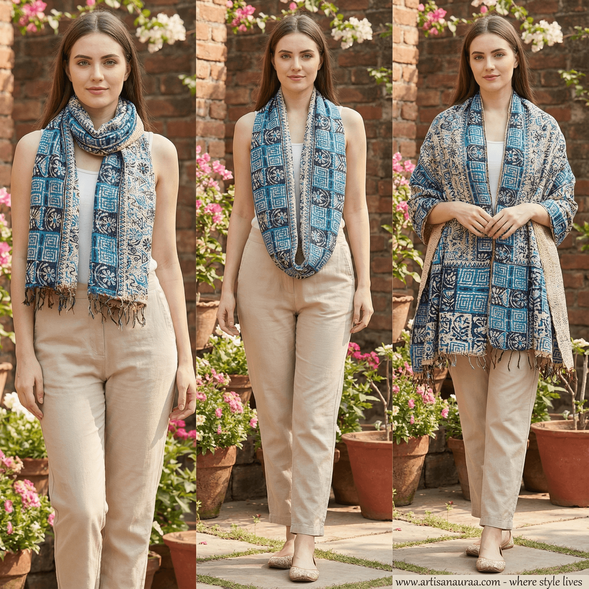 One-of-a-Kind White Kantha Scarf | Sustainable Artisan Fashion (Ivory & Pearl Edition)