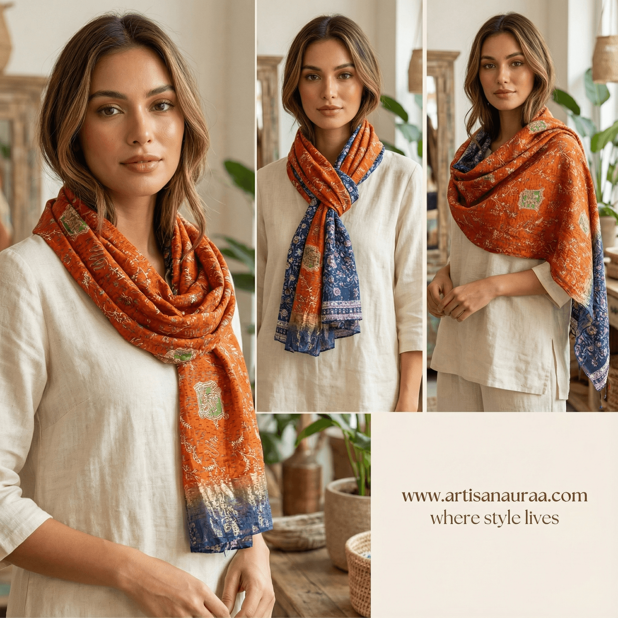 One-of-a-Kind Orange Kantha Scarf | Sustainable Artisan Fashion (Sunset & Spice Edition)