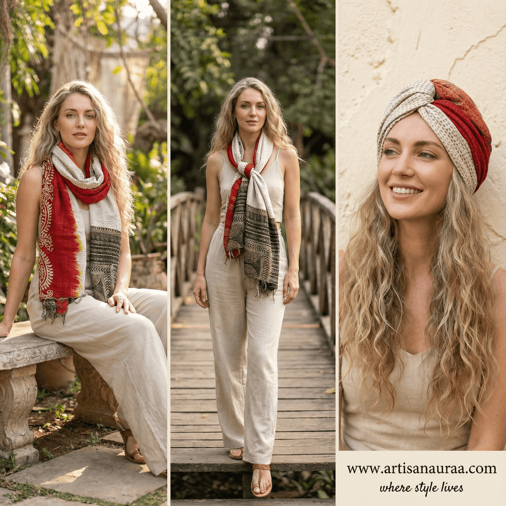 One-of-a-Kind Orange Kantha Scarf | Sustainable Artisan Fashion (Sunset & Spice Edition)