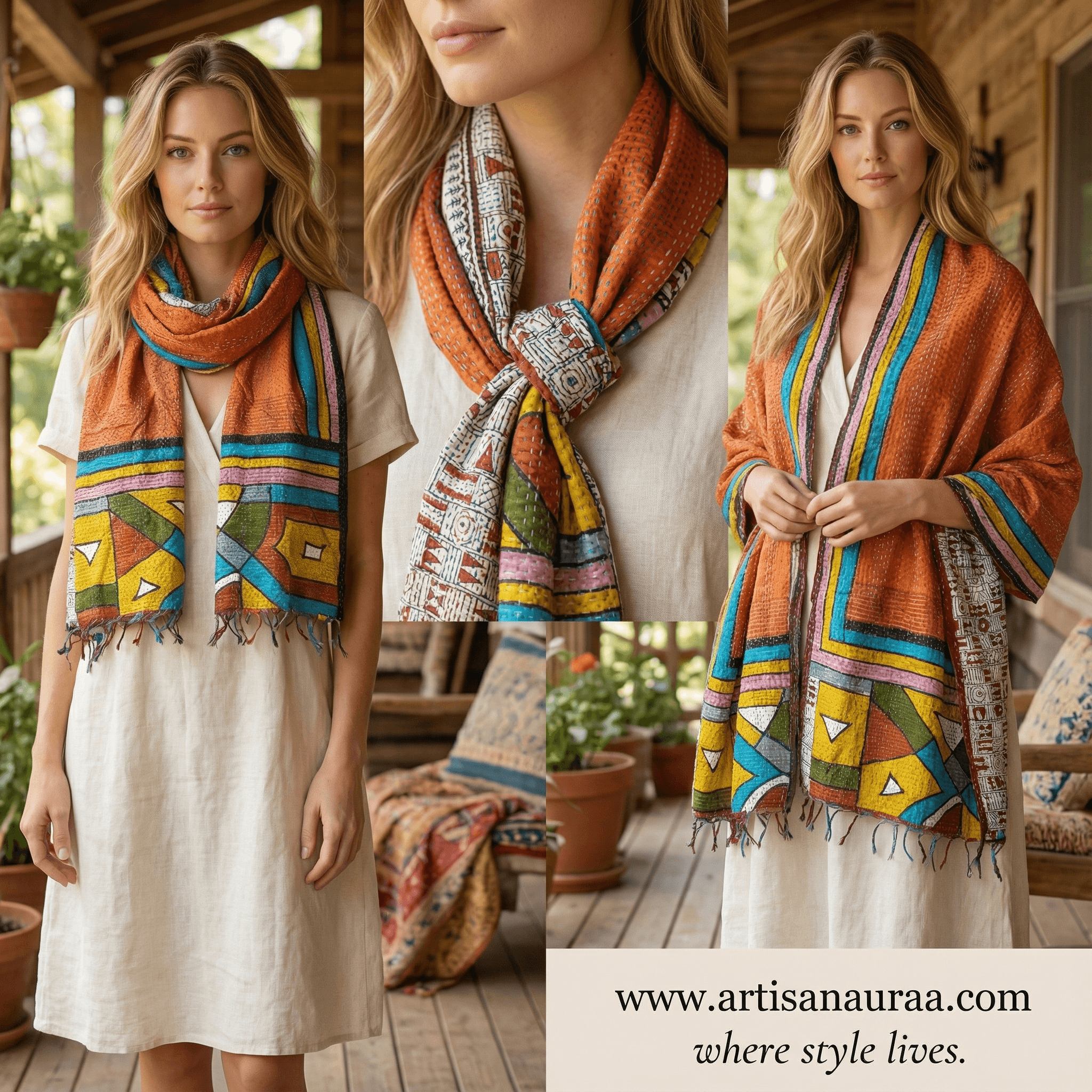 One-of-a-Kind Orange Kantha Scarf | Sustainable Artisan Fashion (Sunset & Spice Edition)