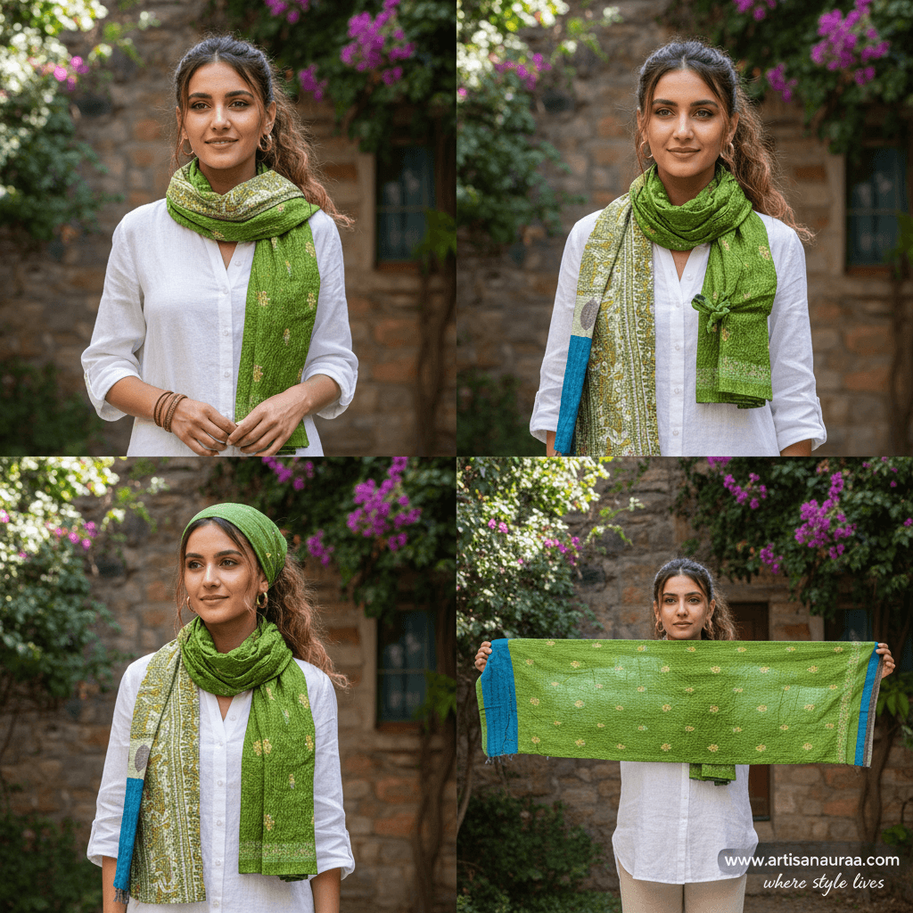 One-of-a-Kind Green Kantha Scarf | Sustainable Artisan Fashion (Emerald & Earth Edition)
