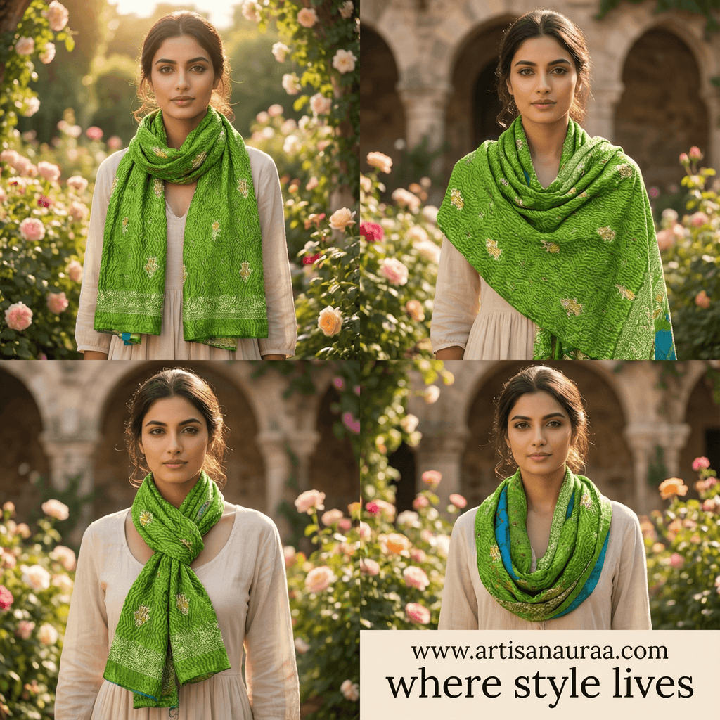 One-of-a-Kind Green Kantha Scarf | Sustainable Artisan Fashion (Emerald & Earth Edition)