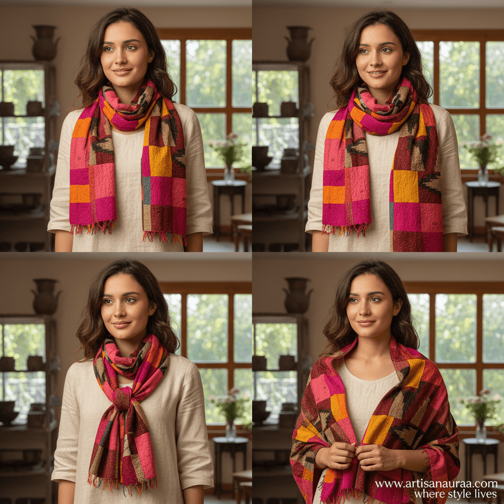 One-of-a-Kind Multicolour Kantha Scarf | Sustainable Artisan Fashion (Kaleidoscope Edition)