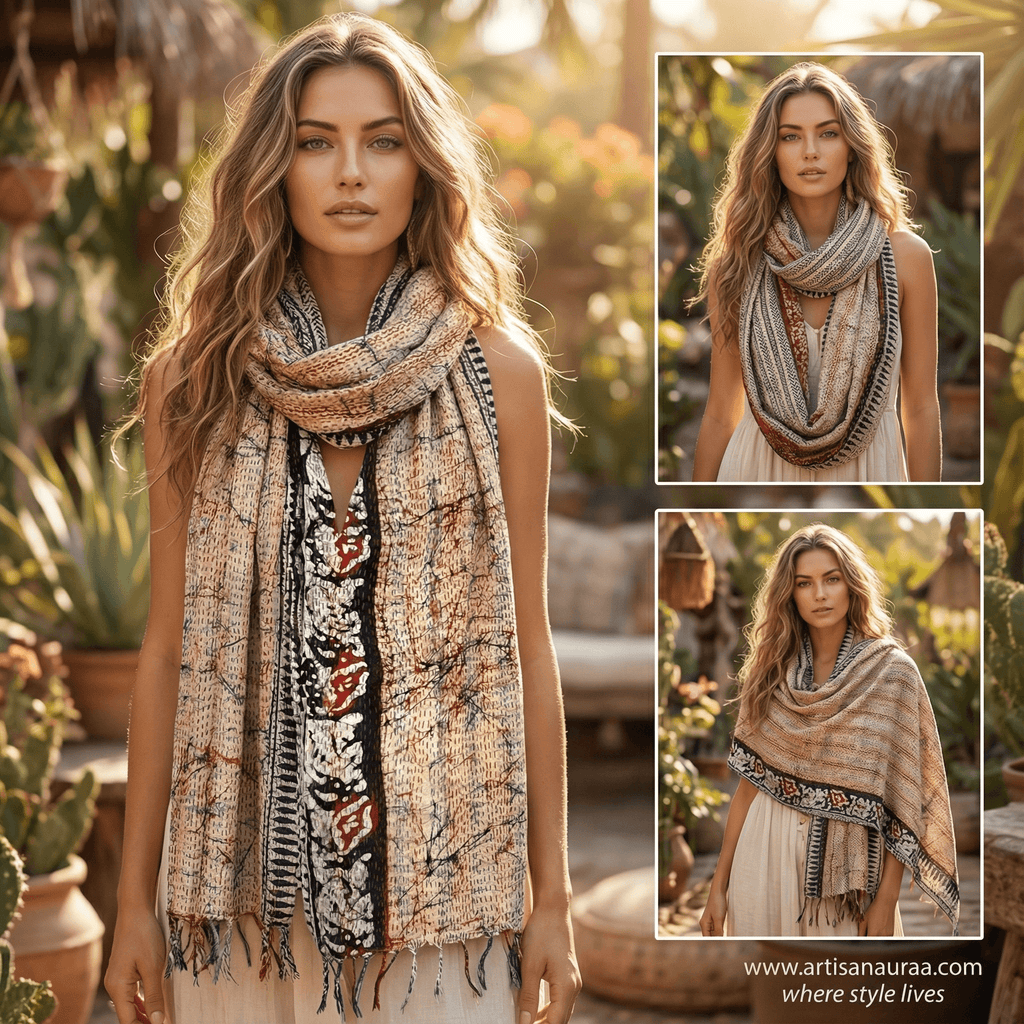 One-of-a-Kind White Kantha Scarf | Sustainable Artisan Fashion (Ivory & Pearl Edition)