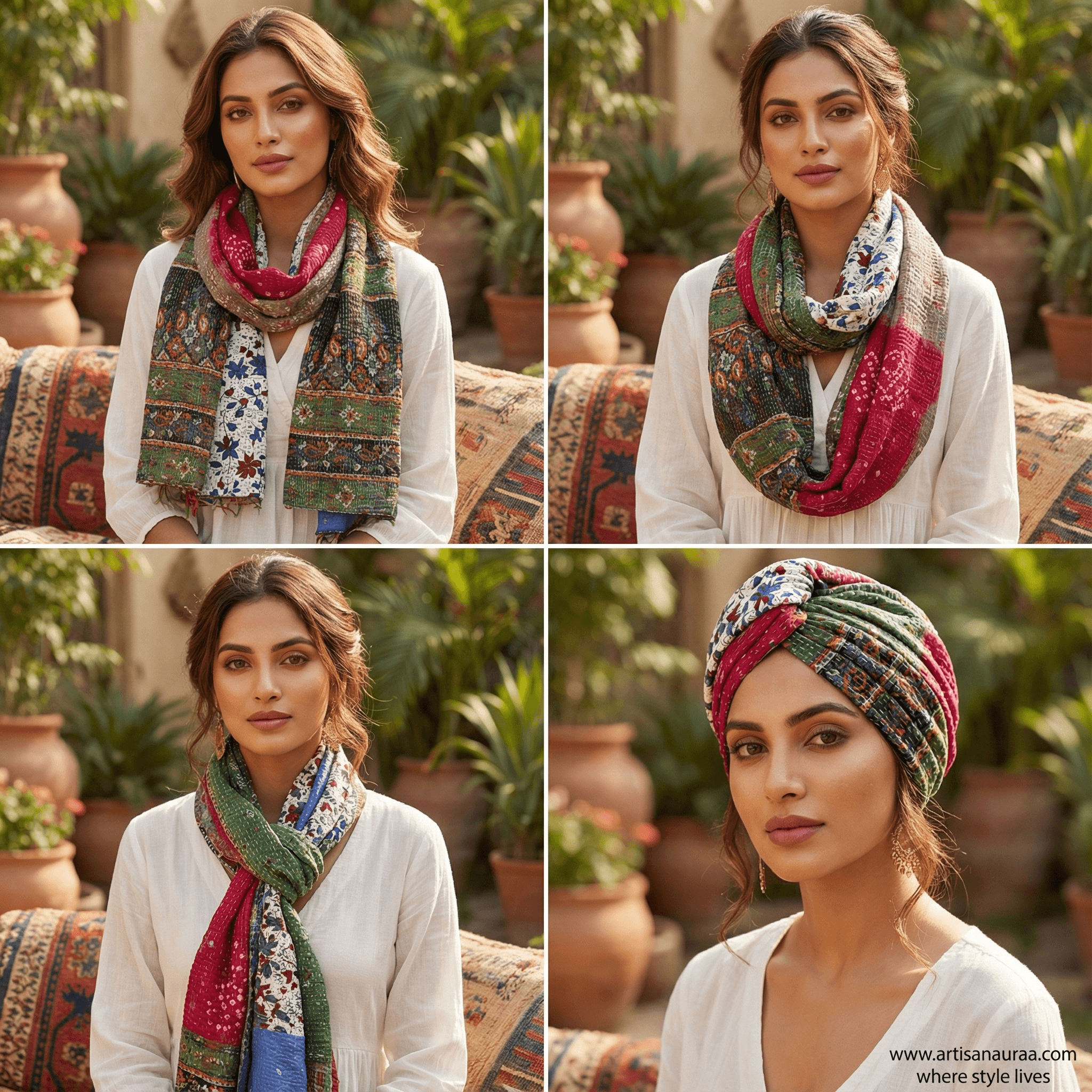 One-of-a-Kind Red Kantha Scarf | Sustainable Artisan Fashion (Crimson Edition)