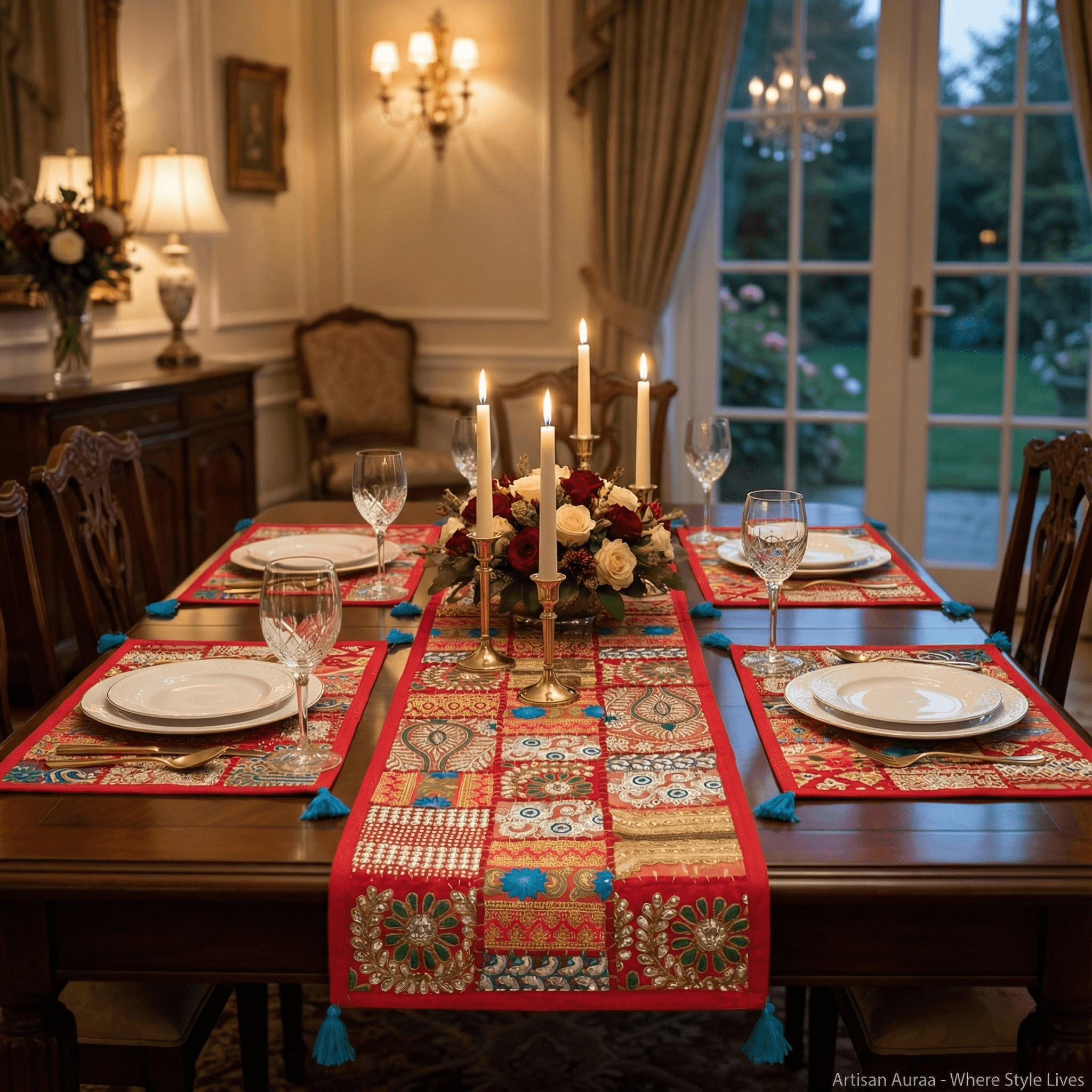 Vibrant Bohemian Patchwork Table Runner & Placemat Set (7-Piece)