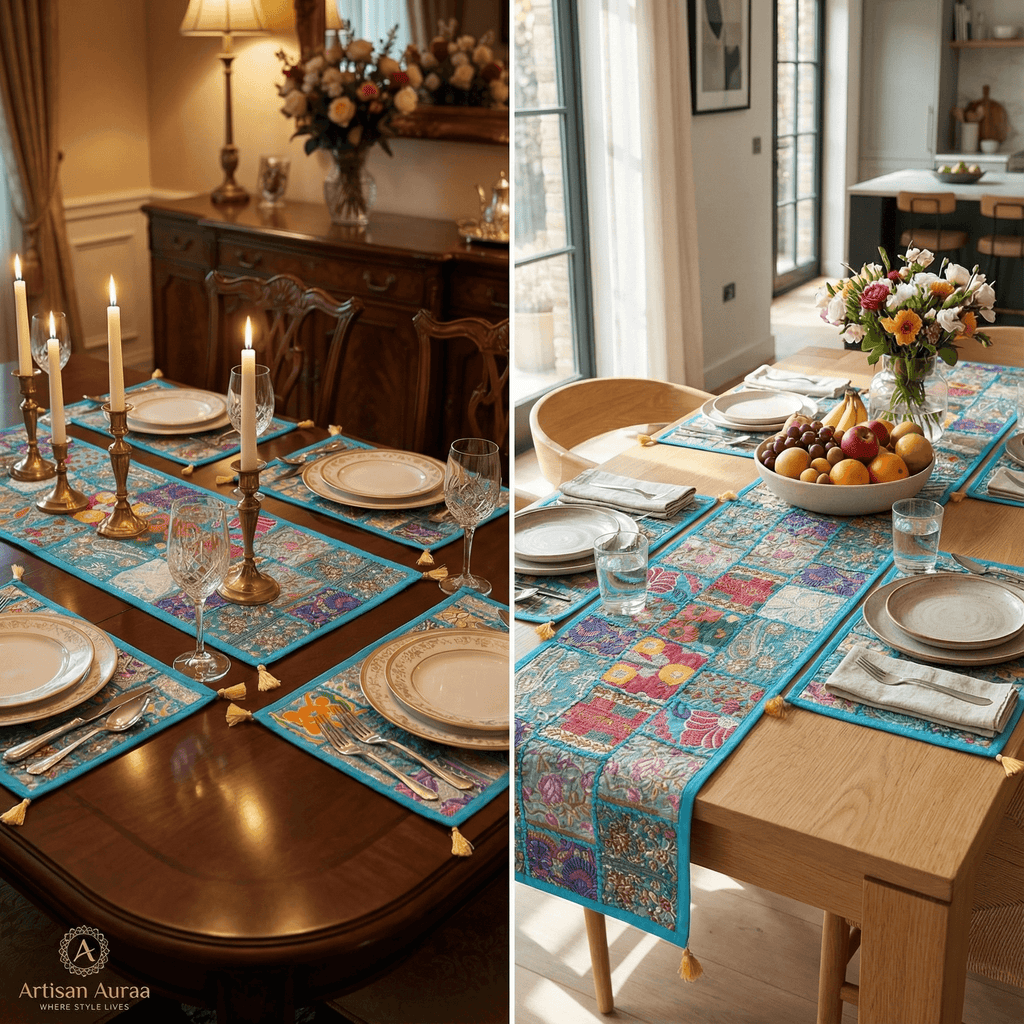 Vibrant Bohemian Patchwork Table Runner & Placemat Set (7-Piece)