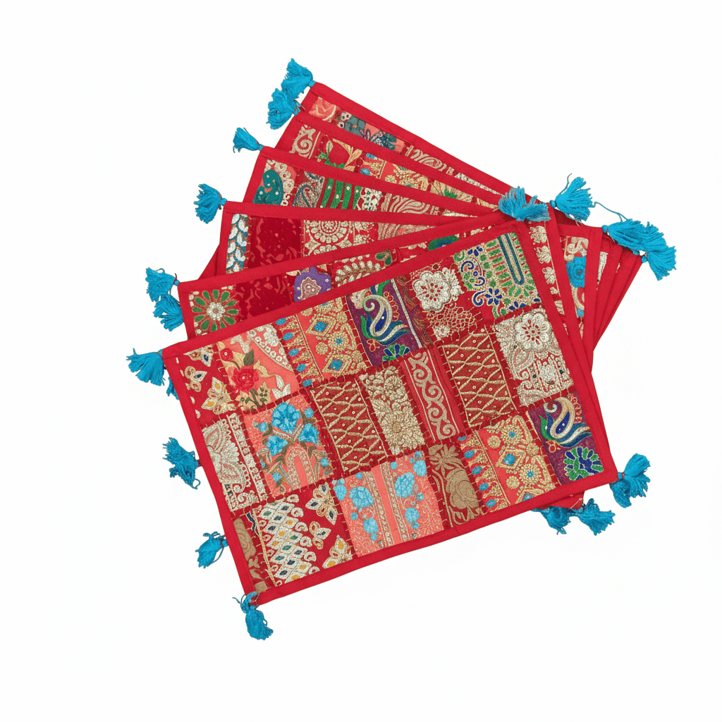 Vibrant Bohemian Patchwork Table Runner & Placemat Set (7-Piece)