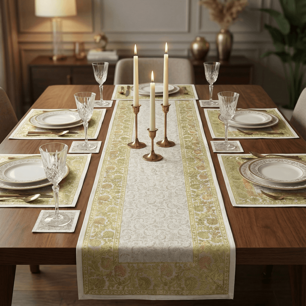 Exquisite 13-Piece Handcrafted Brocade Table Runner & Placemat Set