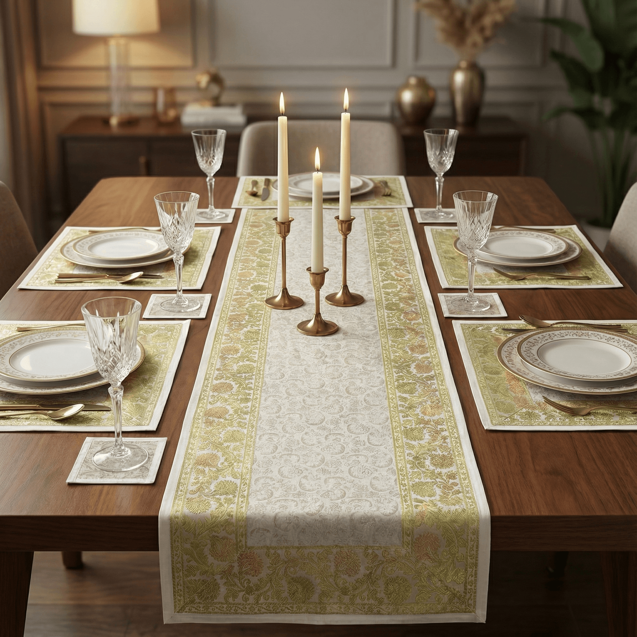 Exquisite 13-Piece Handcrafted Brocade Table Runner & Placemat Set
