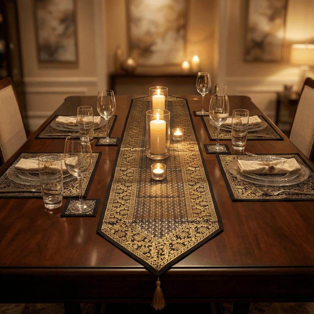 Exquisite 13-Piece Handcrafted Brocade Table Runner & Placemat Set