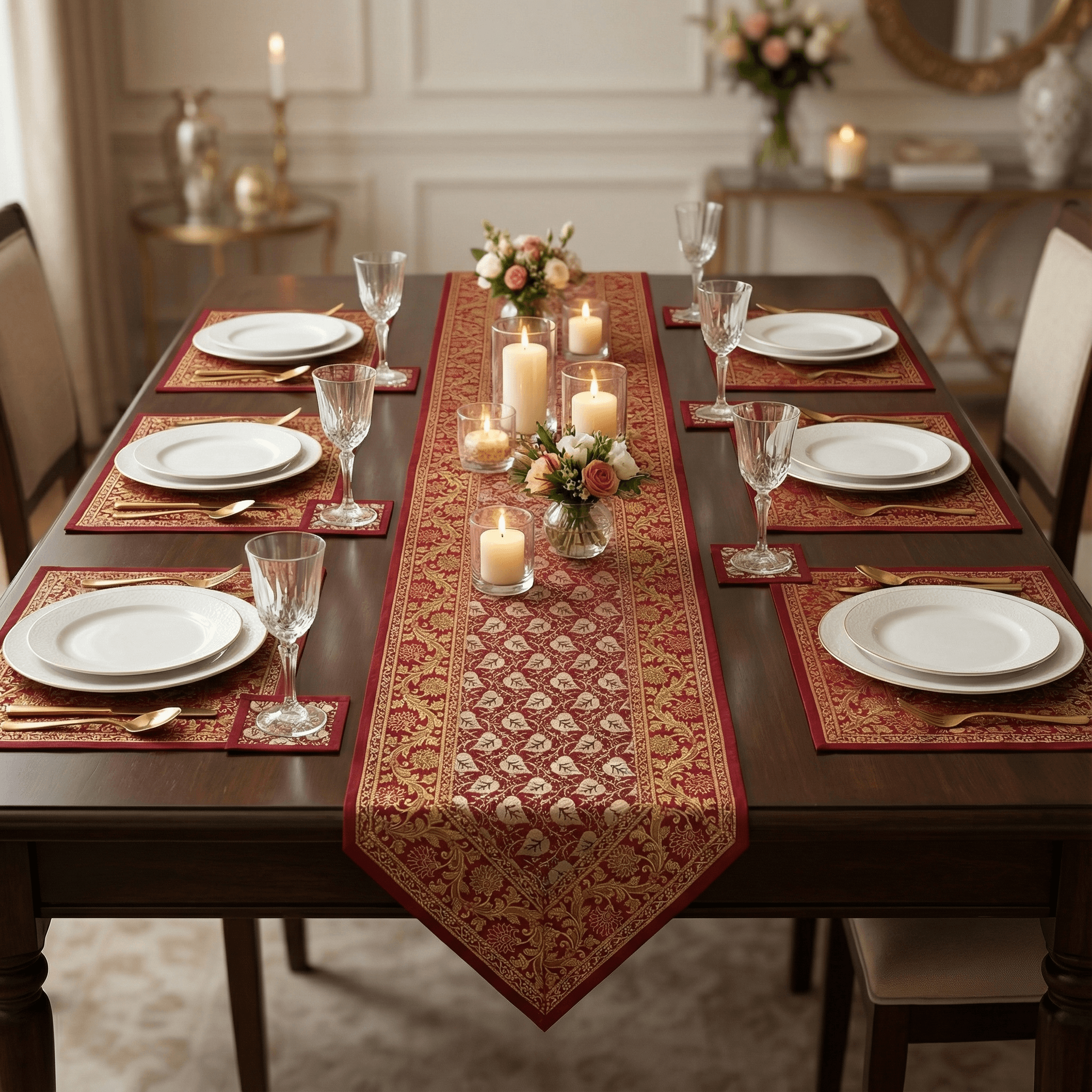 Exquisite 13-Piece Handcrafted Brocade Table Runner & Placemat Set