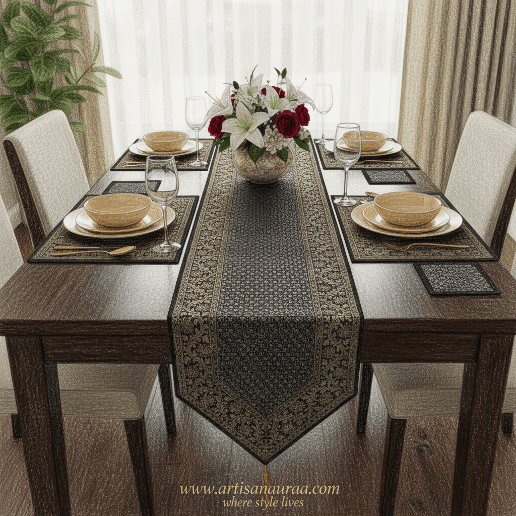 Exquisite 13-Piece Handcrafted Brocade Table Runner & Placemat Set
