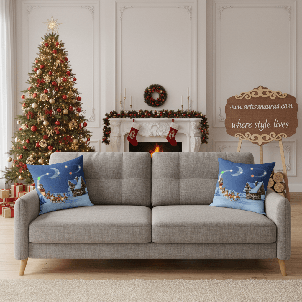 🎄 Enchanted Christmas Eve: Santa’s Sleigh Cushion Cover (18" x 18")