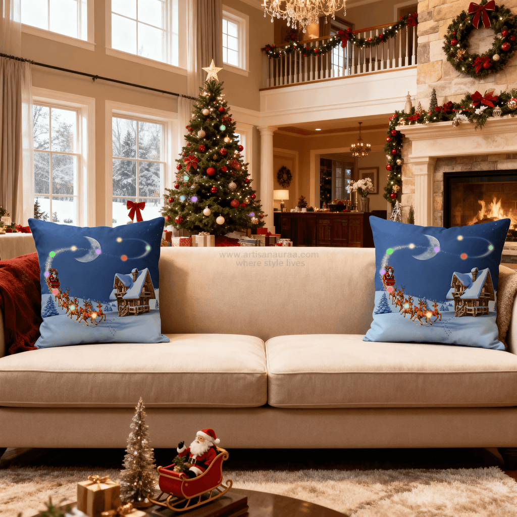 🎄 Enchanted Christmas Eve: Santa’s Sleigh Cushion Cover (18" x 18")