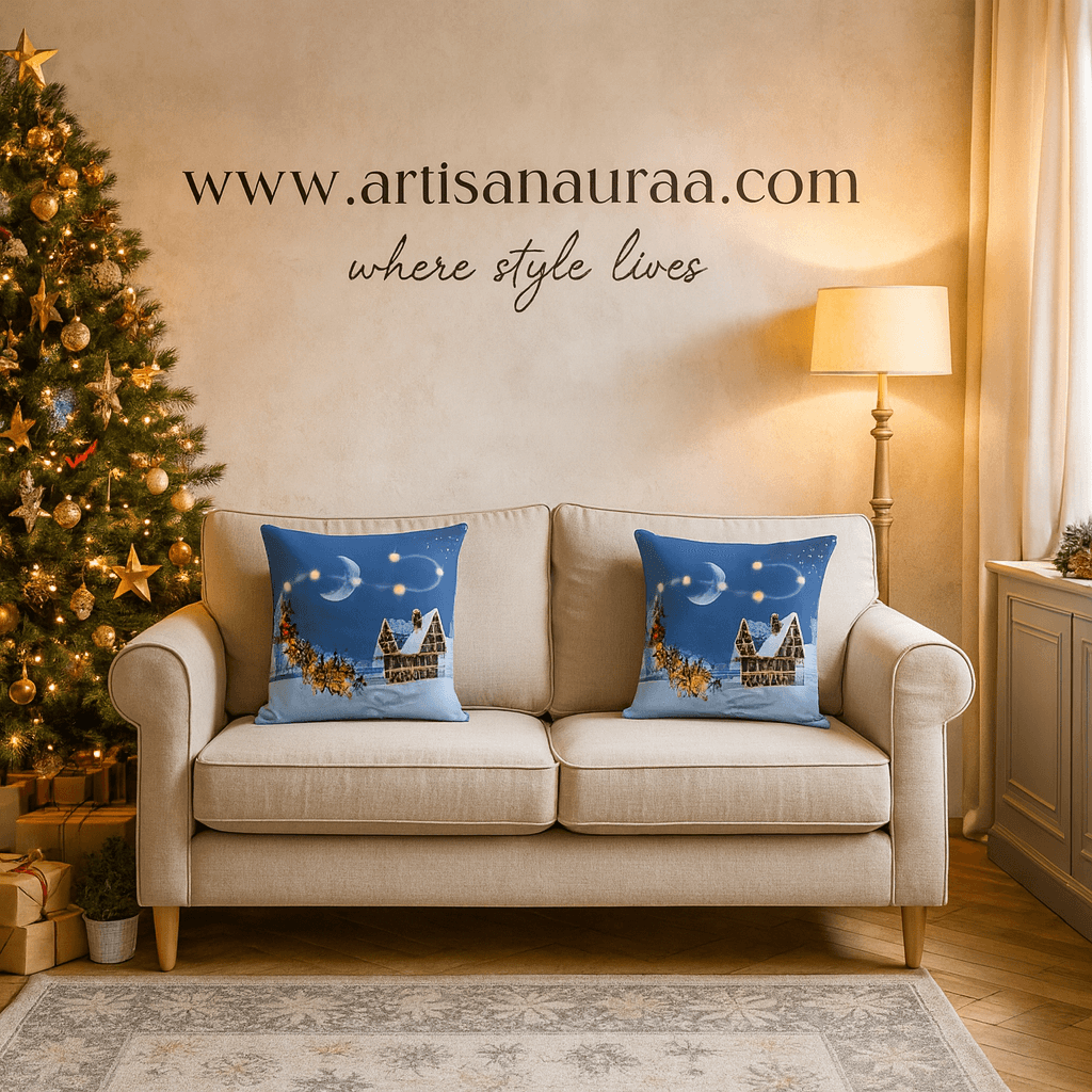 🎄 Enchanted Christmas Eve: Santa’s Sleigh Cushion Cover (18" x 18")