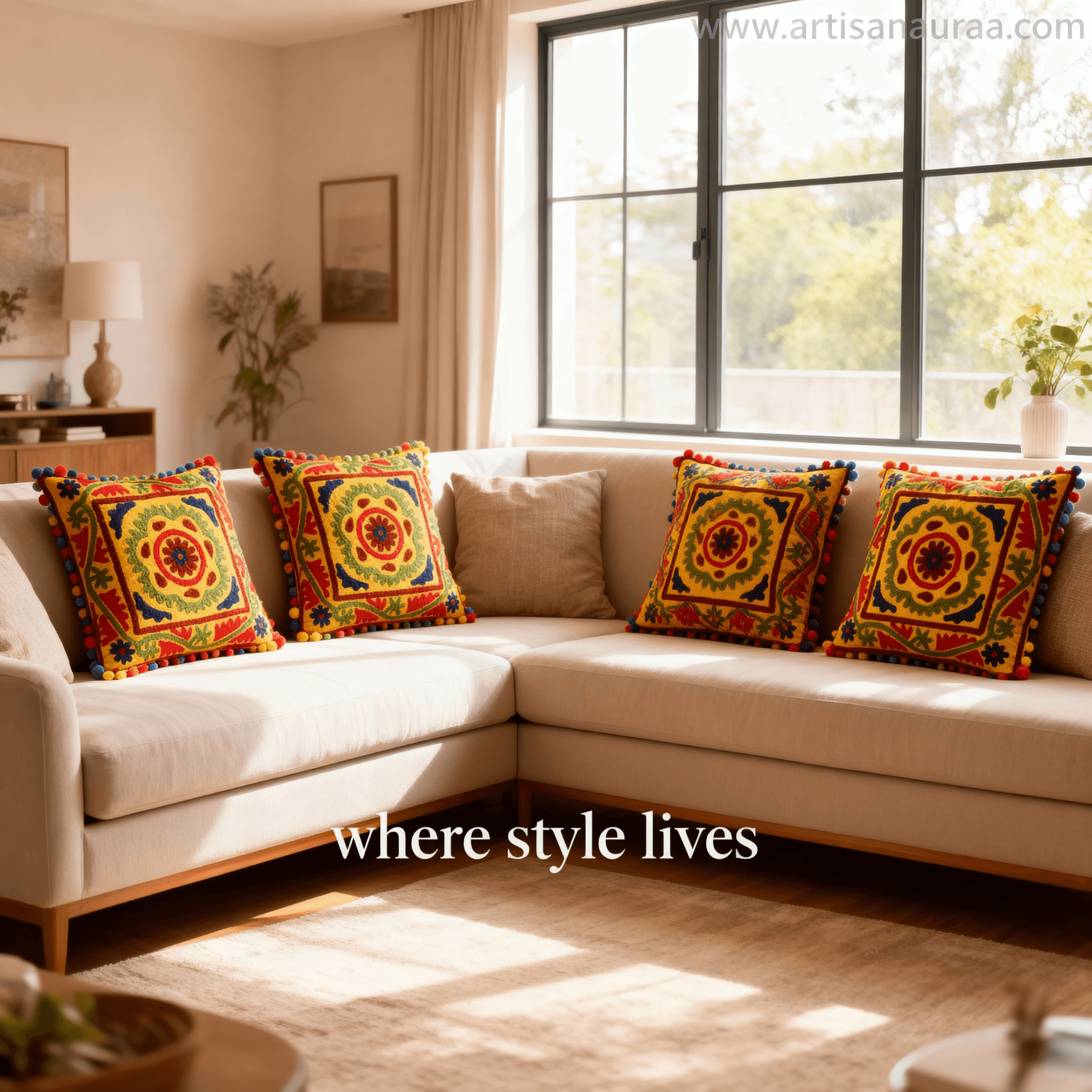 Vintage Inspired Hand-Embroidered Suzani Cushion Cover | 16" x 16" | Boho Floral Accent